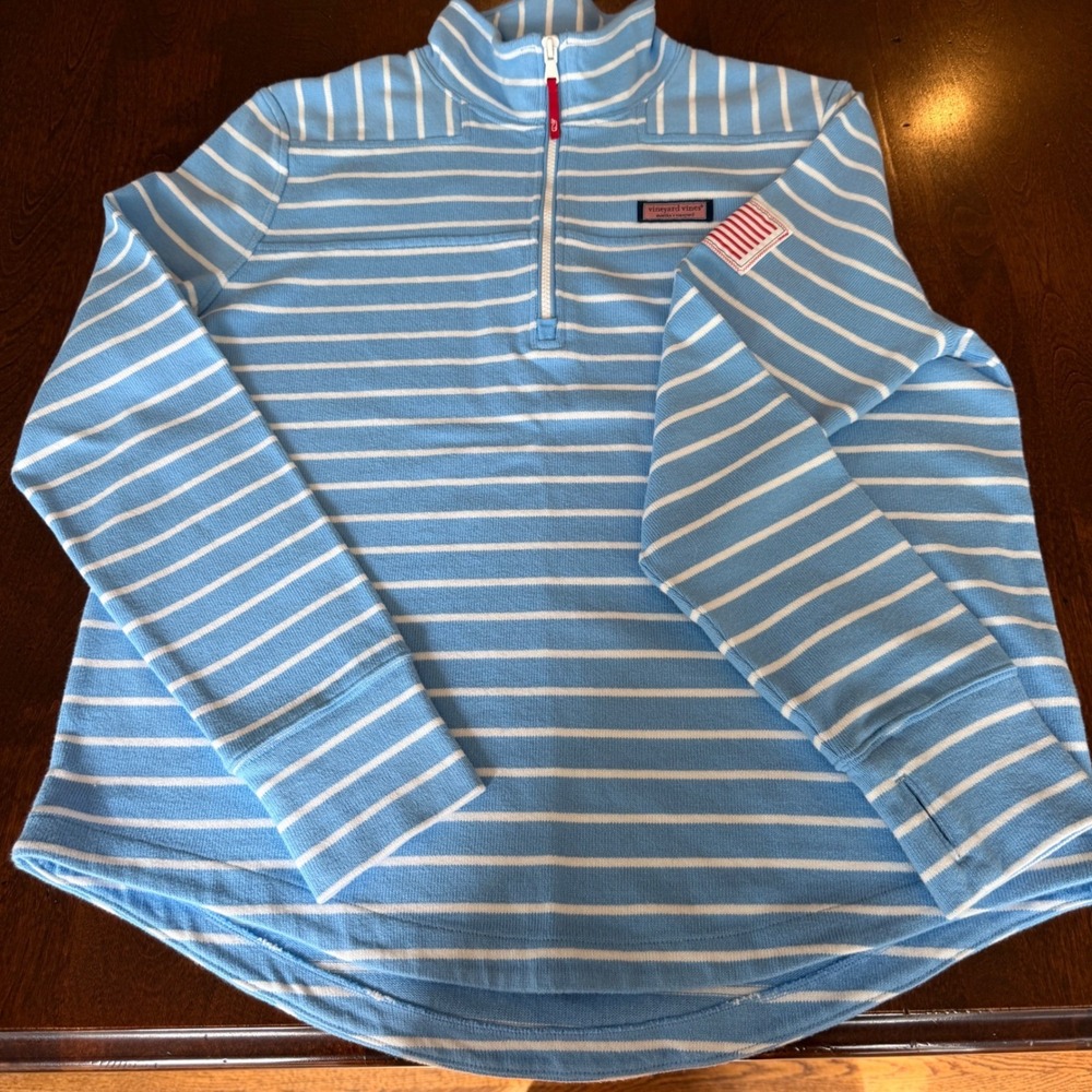 Vineyard Vines Shep Shirt Women Large Blue Striped Excellent Thumbhole Pullover